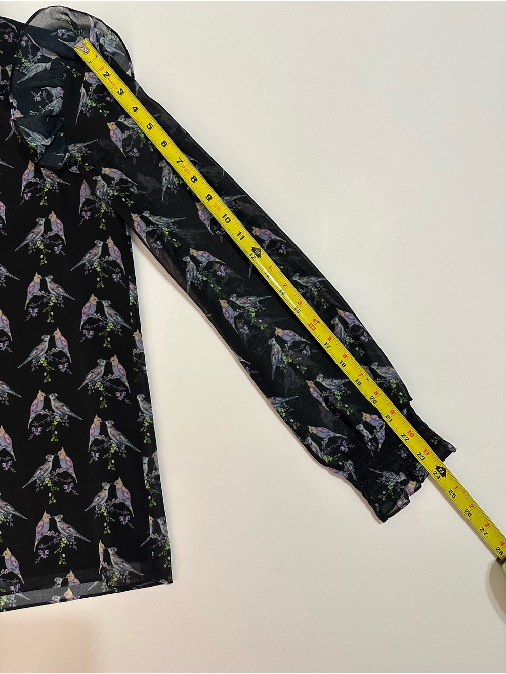 TED BAKER ZABRINA LOVEBIRDS RUFFLE BLOUSE BLACK SHEER CHIFFON SIZE 1 - Picture 4 of 12